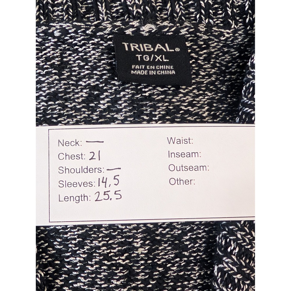 Tribal Black & White Knit Cardigan Short Sleeve XL Button Shawl Collar - Picture 8 of 8
